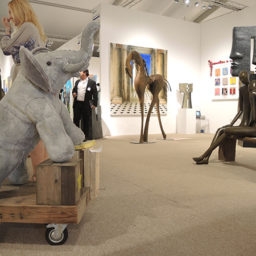 Ross Bonfanti's "Elephant," from London's Rebecca Hossack Art Gallery, in front of the booth of Paris's Frédéric Got Gallery at ArtHamptons. Photo: Sarah Cascone.