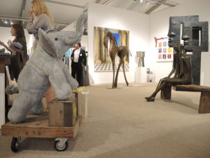 Ross Bonfanti's "Elephant," from London's Rebecca Hossack Art Gallery, in front of the booth of Paris's Frédéric Got Gallery at ArtHamptons. Photo: Sarah Cascone.