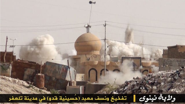A photo posted by ISIS that shows the destruction of a Shiite religious site. Photo: via Hyperallergic.