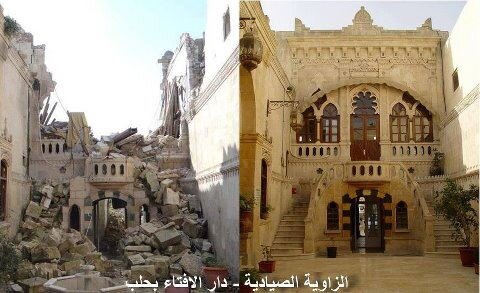 A historic building that has been destroyed in Aleppo. The image has circulated on the internet under different captions.