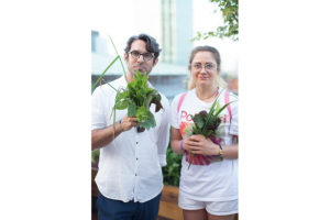 A bouquet of herbs is a parting gift at the MoMA PS1 Rooftop salad party, hosted by Julia Sherman and Camilla Hammer at their MoMA PS1 Salad Garden in Queens, New York. Photo: Julia Sherman.