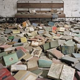Library books in the male dormitory, North Brother Island. Photo: Christopher Payne.