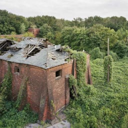 The coal house from the morgue roof, North Brother Island. Photo: Christopher Payne.