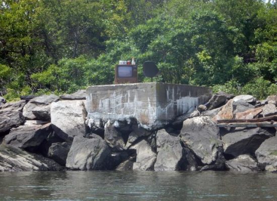 What appears to be a mysterious art installation on the shore of New York's North Brother Island. Photo: Jamie Roderick.