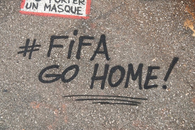 Anti-FIFA street art in Brazil. Photo: Thierry Ehrmann via Flickr