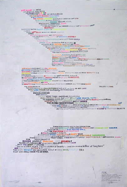 William Powhida's A Dingy Poem for Jeff Koons*. Graphite, colored pencil, and watercolor on paper, 2014. *Based on Carolina A. Miranda’s ”A Shiny Poem for Jeff Koons”. Photo: William Powhida via Tumblr