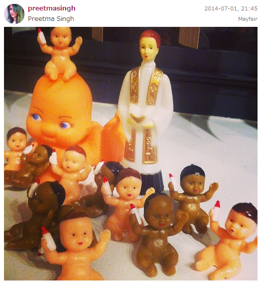 This creepy collection of toys presumably sourced from Hobby Lobby makes an off-putting installation and a  statement. Photo: Instagram/@preetmasingh