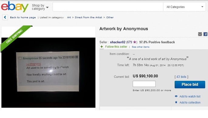 The eBay listing of the 4chan post "artwork."