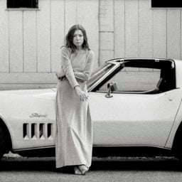 Julian Wasser Author Joan Didion at home in Hollywood with her Corvette Stingray, Craig Krull Gallery