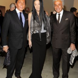 Valentino Garavani, Vera Wang, and Giancarlo Giammetti at Ed Ruscha's PSYCHO SPEGHETTI WESTERNS opening at the Gagosian Gallery