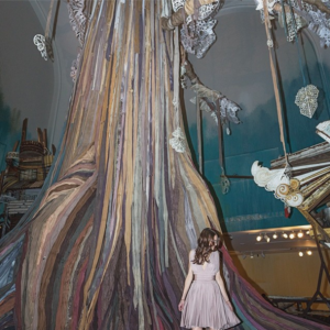 Pari Ehsan in front of Swoon's Brooklyn Museum installation