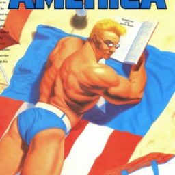 Captain America. Original art by Lou Harrison, mock cover by Brett White.