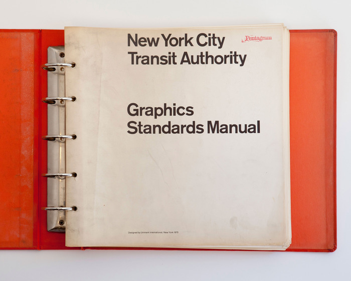 Title page of the NYC Transit Authority Graphics Standards Manual (1970), by Unimark's Massimo Vignelli and Bob Noorda. Photo: Jesse Reed and Hamish Smyth.