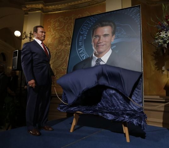 The unveiling of Arnold Schwarzenegger's official portrait by Gottfried Helnwein at the California State Capitol Museum, Sacramento. Photo: Rich Pedroncelli, courtesy Associated Press.