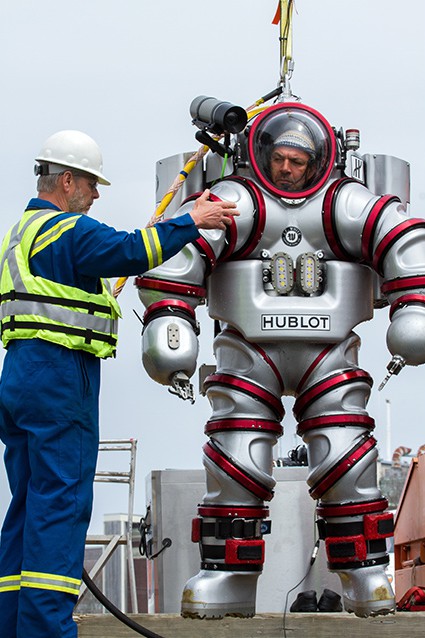 An archaeologists in the Exosuit. Photo: Alex DeCiccio, courtesy Agence France Presse.