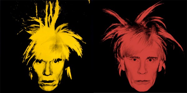 Andy Warhol, Self Portrait (Fright Wig) (1986), and Sandro Miller's version with John Malkovich.
