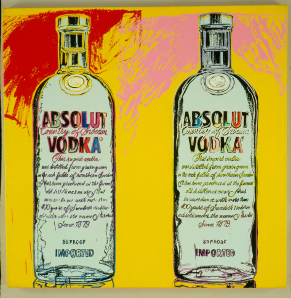 The original bottles that Warhol designed for the Absolut Warhol campaign in 1986 Photo:  © The Andy Warhol Foundation for the Visual Arts, Inc. 