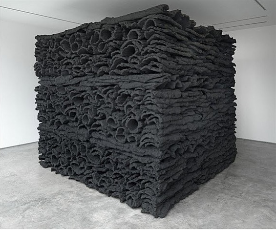 Jason Martin, Behemoth (2012)  Virgin cork and pure pigment (ivory black) 118.1 x 118.1 x 102.4 in. Photo: courtesy of the artist and Galerie Forsblom.