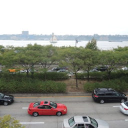 The view of the West Side Highway and the Hudson River from the High Line at the Rail Yards. Photo: Sarah Cascone.