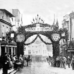 Defence not Defiance,celebration arch Lewes c. 1860sPhoto courtesy of Brighton Photo Biennial