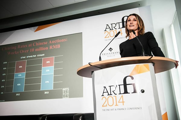 Clare McAndrew speaking at the ArtFi conference in Berlin Photo: Courtesy ArtFi