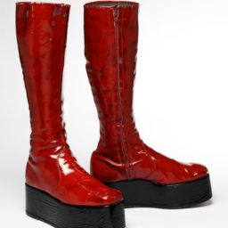 Red platform boots for the 1973 Aladdin Sane tour. Courtesy of The David Bowie Archive. Image © Victoria and Albert Museum.