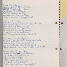 Original lyrics for Ziggy Stardust, by David Bowie, 1972. Courtesy of The David Bowie Archive. Image © Victoria and Albert Museum.