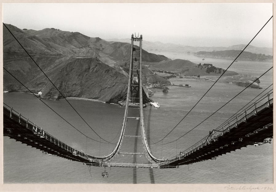 Peter Stackpole, photo of the Bay Bridge during its construction (1936). Photo: courtesy the Oakland Museum of California Museum Technology Initiative for Educational Outreach.