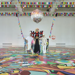 assume vivid astro focus's roller disco installation at Faena Art Center with Lady Bunny, Eli Sudbrack, Ximena Camino, and Alan Faena. Photo: Nikolas Koenig.