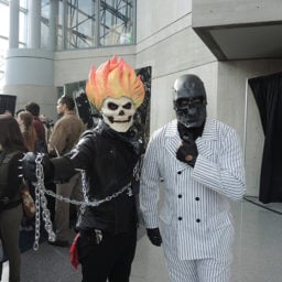 Con attendees dressed as Ghost Rider and Black Mask at New York Comic Con. Photo: Sarah Cascone.