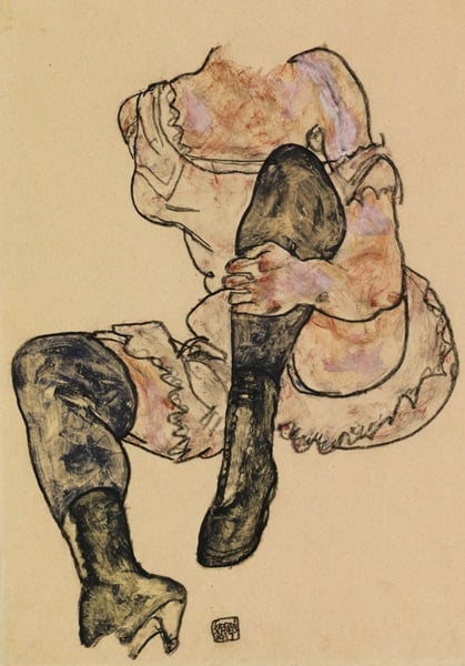 Egon Schiele Seated Woman with Bent Left Leg (Torso) (1917) Gouache and black crayon on paper (estimate: $1.2–1.8 million) Photo: Courtesy Sotheby's. 