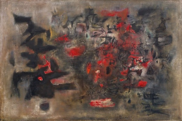 Zao Wou-Ki's 1995 work “Debut d'Octobre”  sparked a bidding war at Sotheby's Hong Kong, finally selling for $7.63 million. (courtesy Sotheby's Hong Kong)