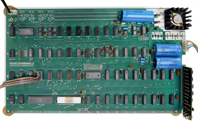 The Apple-1 motherboard from the record-breaking sale of the world's most expensive computer at Bonhams New York. Photo: Bonhams New York.