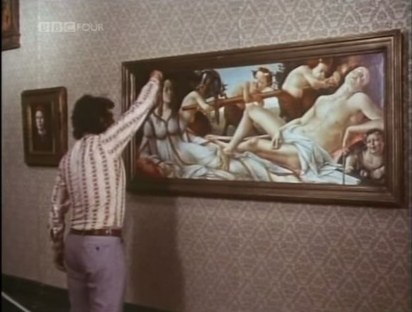 John Berger cuts open Botticelli's Mars and Venus in Ways of Seeing (1972). Still from YouTube.
