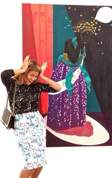 Beyoncé imitates a Kerry James Marshall painting at David Zwirner, London.