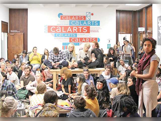 Student sit-in protesting the handling of incidents of sexual violence at CalArts. Photo: courtesy the Santa Clarita Valley Signal.