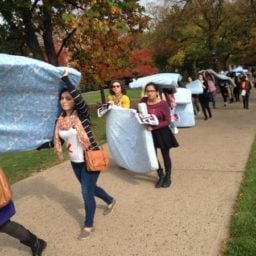 Carry That Weight protesters at Rutgers University, New Jersey. Photo: via Twitter.