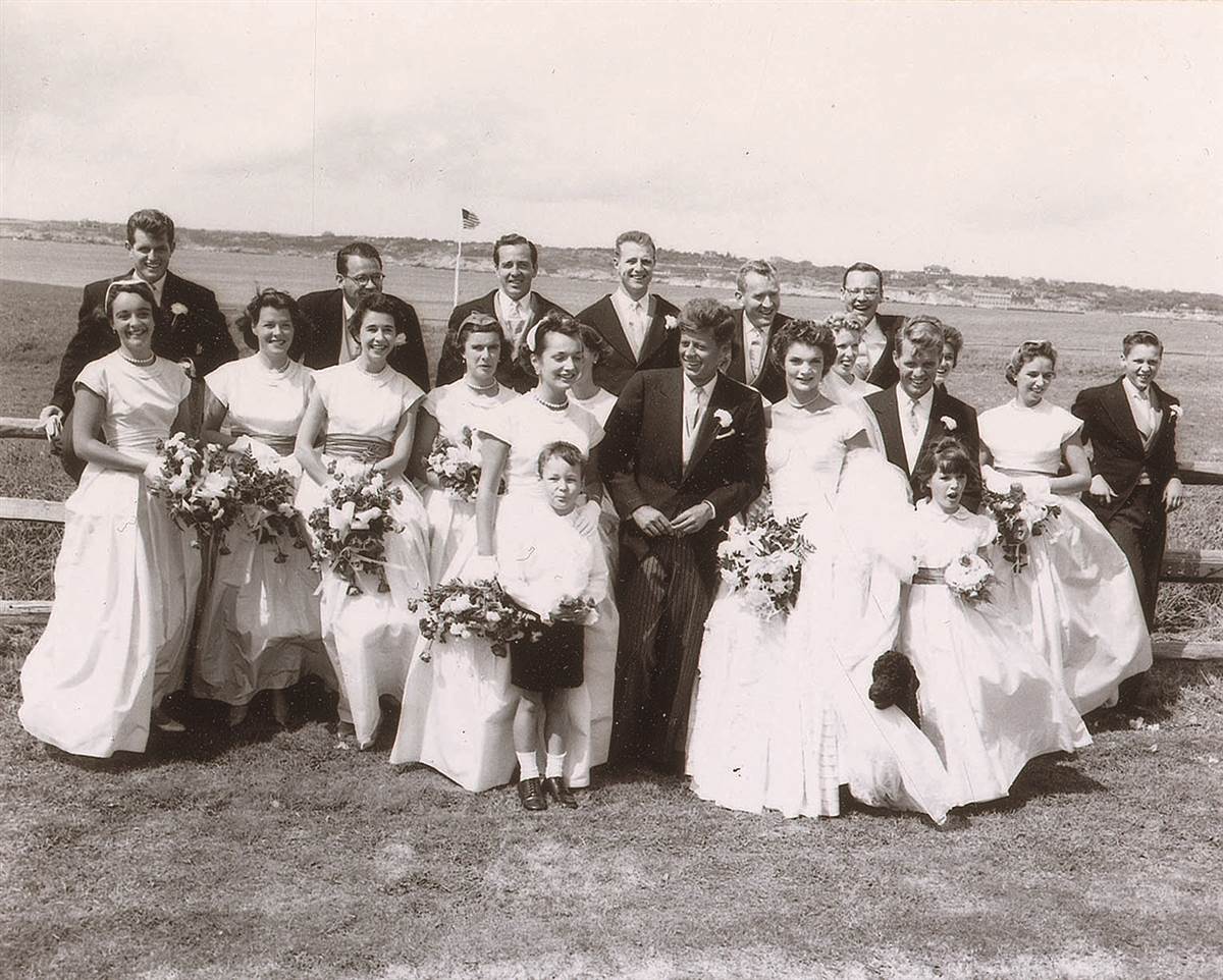 John F. Kennedy and Jacqueline Bouvier Kennedy with their wedding party at their 1953 wedding. Photo: courtesy RR Auction, Boston. 