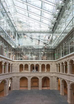 The Calderwood Courtyard at the Harvard Art Museums during renovation and expansion by Renzo Piano. Photo: Peter Vanderwarker.