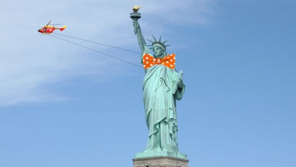 Rendering of the Statue of Liberty wearing a bow tie. Photo: Nick Graham.