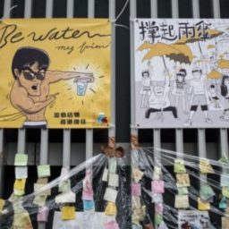 A Bruce Lee poster is among the pro-democracy protest art in Hong Kong. Photo: AFP.