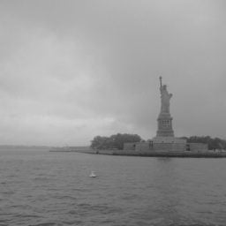 The Statue of Liberty in the mist, as seen from the ferry. Photo: Sarah Cascone.