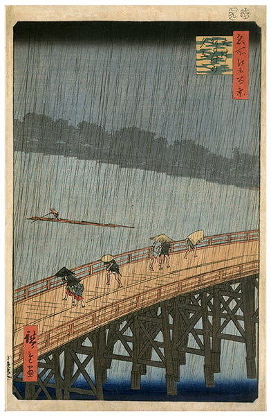 Ando Hiroshige, <em>Sudden Shower at Ohashi</em> (1857), Floating World Gallery, Ltd., Chicago, at New York Satellite Print Fair. 