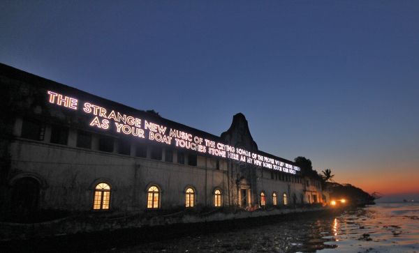 An installation by artist Robert Montgomery at the 2012 Kochi-Muziris BiennalePhoto via: BMW