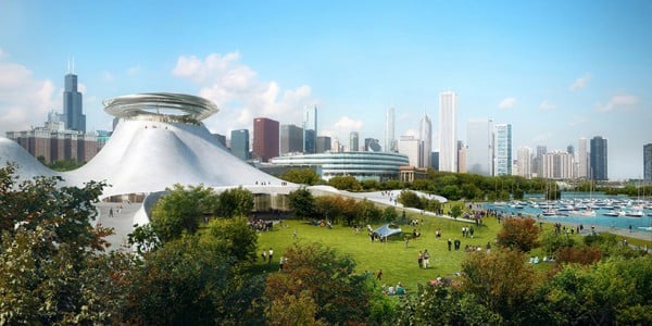 Rendering for the new Lucas Museum of Narrative Art, Chicago. Photo: MAD Architects.