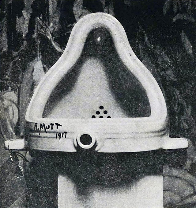 Alfred Stieglitz's photograph of Fountain (1917), long-attributed to Marcel Duchamp, but likely the work of Elsa von Freytag-Loringhoven.