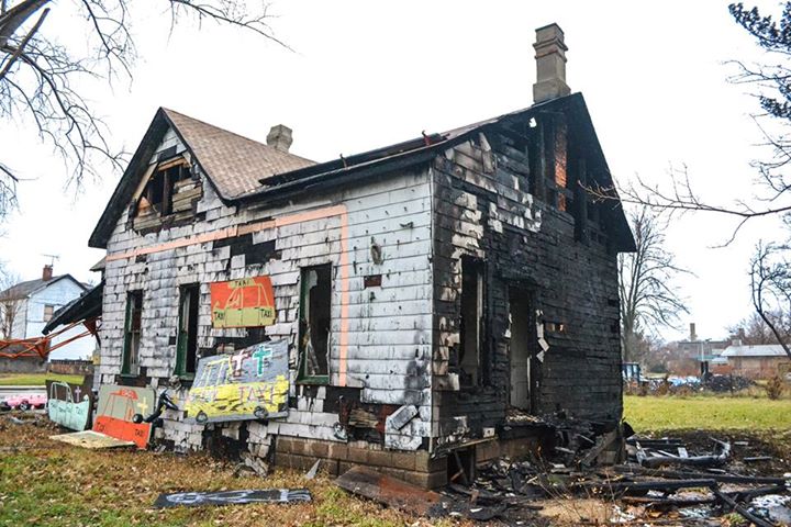 The Taxi House after the fire. Photo: the Heidelberg Project, Detroit.
