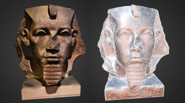 The 3-D printing scan of the British Museum's granite bust of Egyptian pharaoh Amenemhat III (1,800 BC), now available for download at Sketchfab. Photo: Sketchfab.