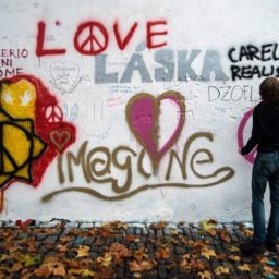 New tags appear at the whitewashed John Lennon Wall in Prague (2014). Photo: Flip Singer, courtesy EPA.