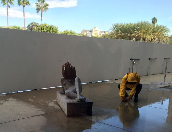 Pierre Huyghe's Untitled (Liegender Frauenakt) (2012), with beekeeper, at LACMA